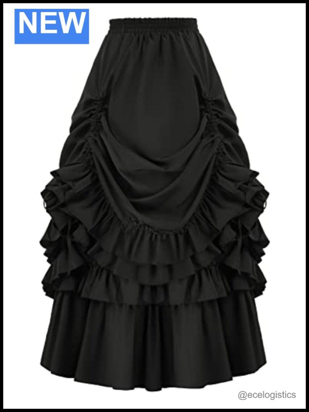 Victorian Gothic Renaissance Steampunk Skirt with Drawstrings - Black